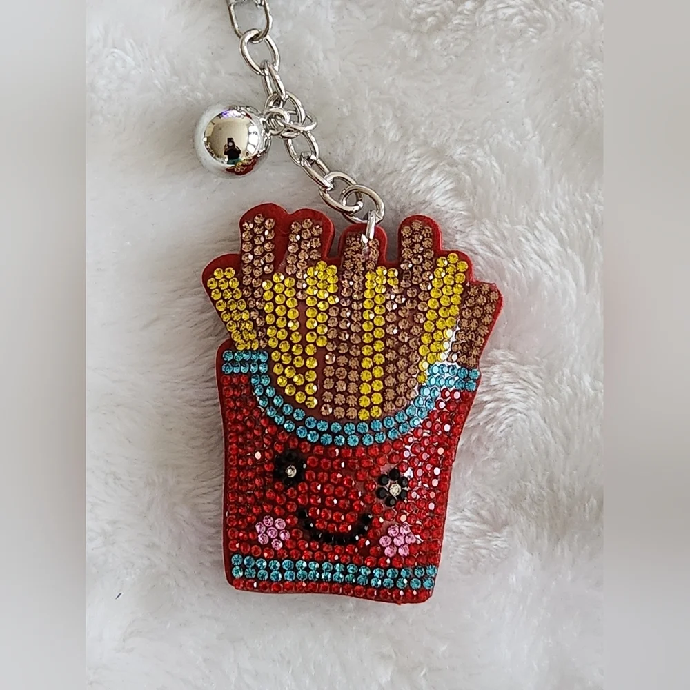 French Fries Red and Yellow Rhinestone Keychain Bag Charm